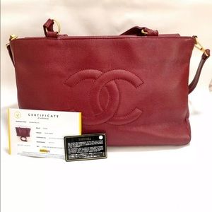 🚫SOLD 🚫CHANEL RED CAVIAR ENTRUPY AUTHENTICATED SHOULDER STRAP TOTE🚫SOLD 🚫